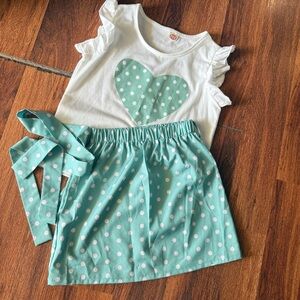 Kids Polka Dot Heart Matching Set - White and Green